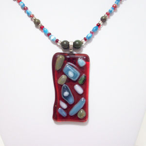 Western Style Fused Glass Nephrite Jade Shell Pend